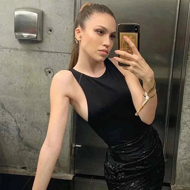 Sheath Crotch Basic Solid Overall Top Slim Casual Bodysuit Bodycon