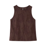 Neck Sleeveless Slim Top+Elastic Waist Drawstring Loose Long Pants