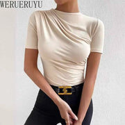 Slim fit white one-piece streetwear summer jumpsuit with shirring detail and slight stretch polyester fabric for women.