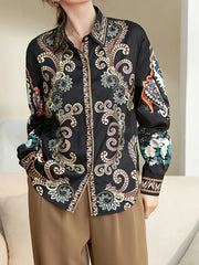 Blouses Fashion printed Long Sleeve Button-Down