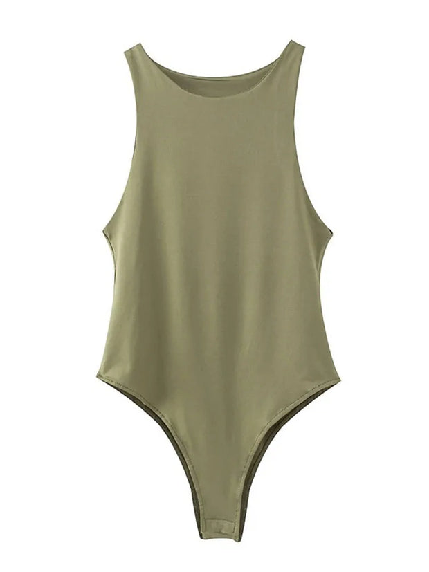 Solid sexy bodycon women bodysuits female 4 color green slim casual