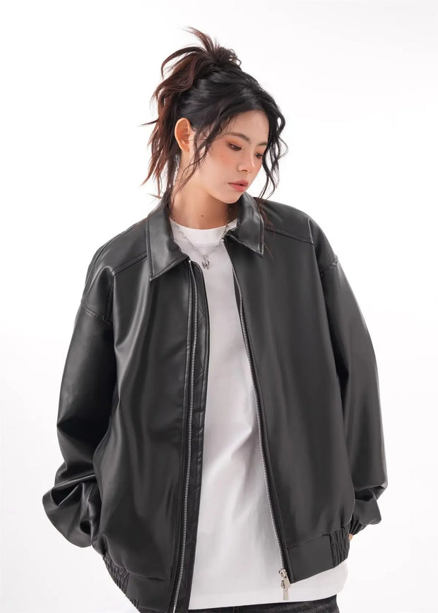 Vintage Long Sleeve Lapel Zipper Puffy Coats Female Street Outerwear