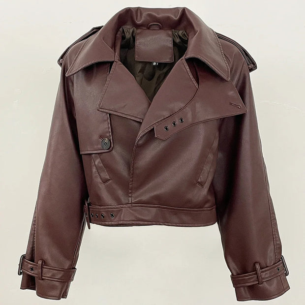Women Long Sleeved Zipper Pu Jackets Eco-friendly Lady Streetwears