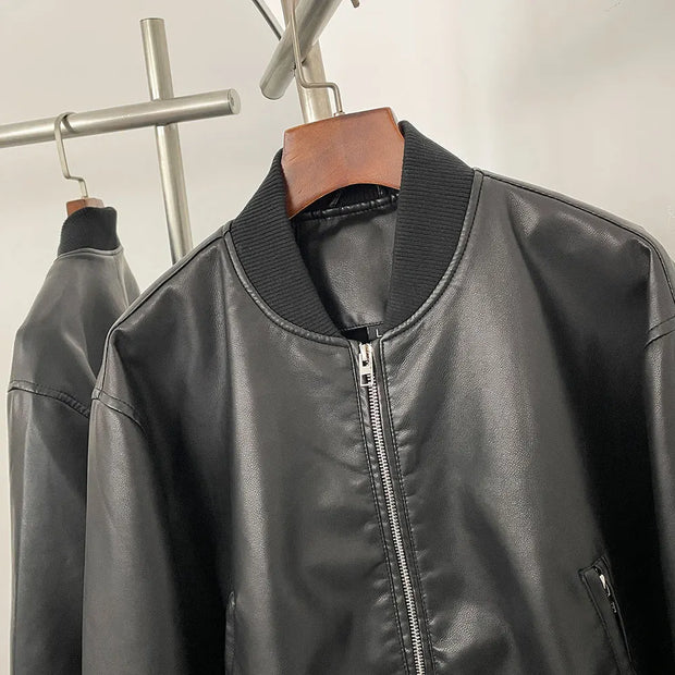 Leather Jackets Short Coat Tight Waist Y2k Streetwear Casual Jacket Zipper Outerwear