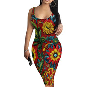 Neck Geometric Ethnic Print Fitted Party Cocktail Club Night Out Dress