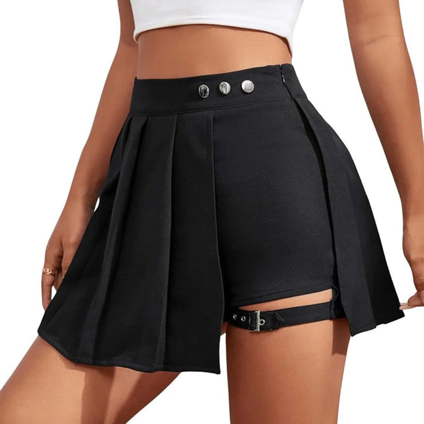 Casual Skirt With Buckle Gothic Pleated Skirt Pleated Rave Skirt