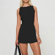 Elegant O-neck Slim Mini Dresses Summer Sexy Lady Party