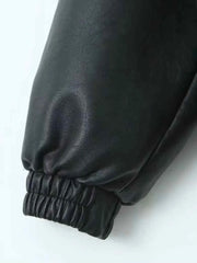 Black PU Faux Leather Jacket Spring Autumn Lady Vintage Zipper Coat