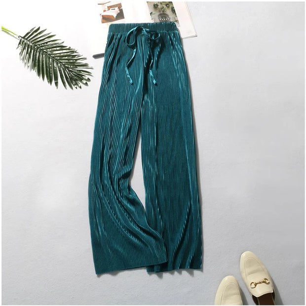 Silk Trousers Elastic Waist Loose Casual Pants