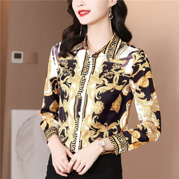 Blouses Fashion printed Long Sleeve Button-Down