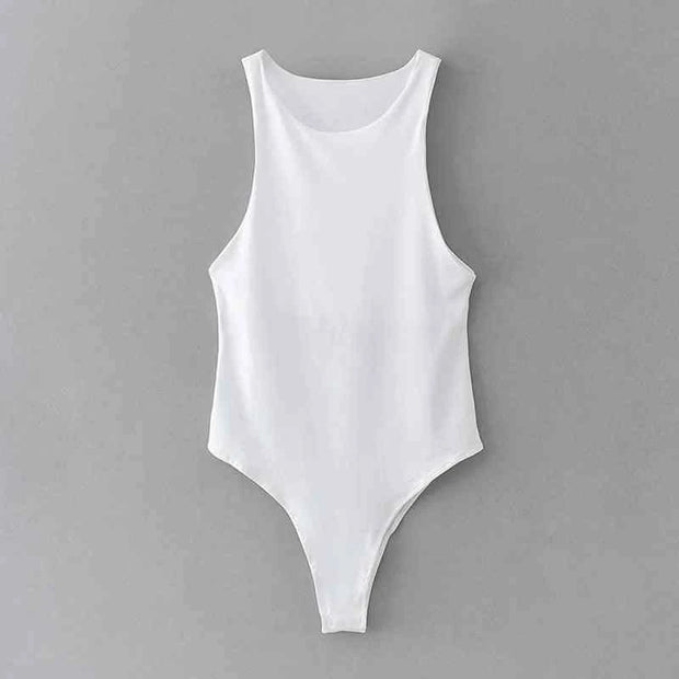 Sheath Crotch Basic Solid Overall Top Slim Casual Bodysuit Bodycon