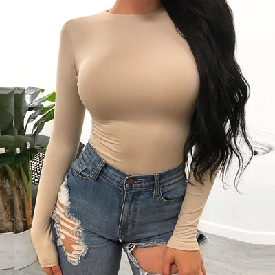 2025 Daily Slim Fit Sexy Long Sleeve Round Neck Basic Women's Bodysuit