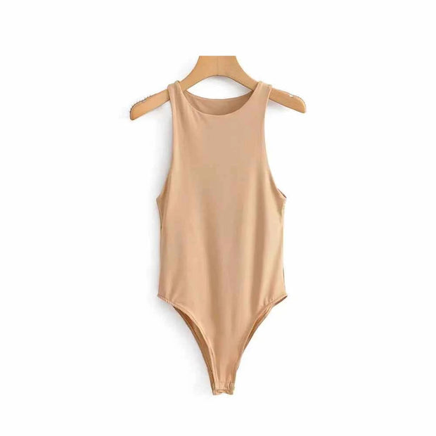 Sheath Crotch Basic Solid Overall Top Slim Casual Bodysuit Bodycon