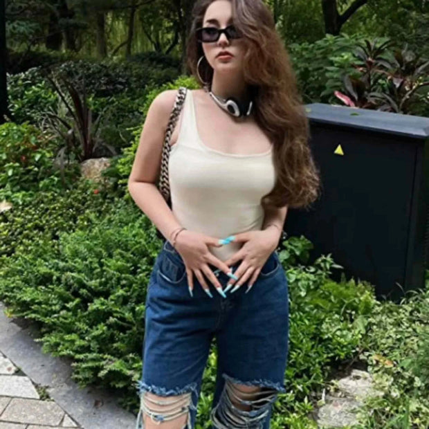 White Summer Bodysuit Women Tops Sleeveless Sheer Bodysuits Jumpsuit