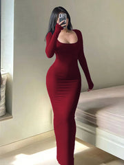 Basic Minimalist Causual Fashion Scoop Neck Long Dress, Womenswear