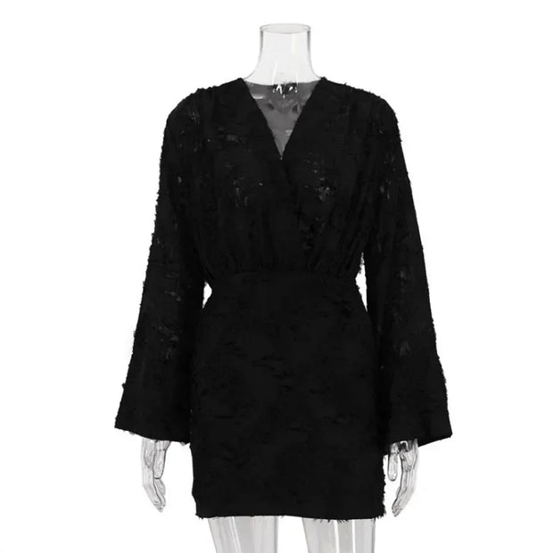 Neck Bodycon Mini Dress Streetwear  Autumn Winter Women Loose Dress