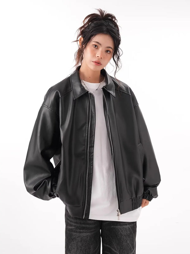 Vintage Long Sleeve Lapel Zipper Puffy Coats Female Street Outerwear