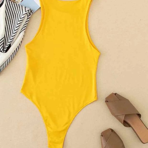 Sheath Crotch Basic Solid Overall Top Slim Casual Bodysuit Bodycon