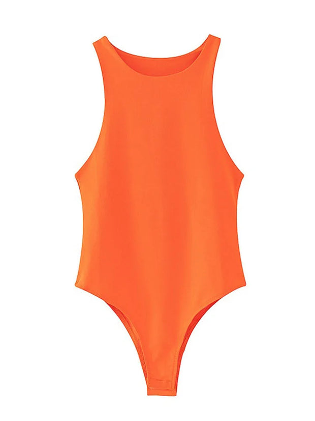 Solid sexy bodycon women bodysuits female 4 color green slim casual