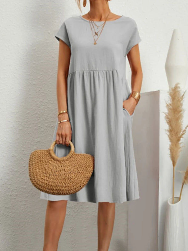 Summer A-line short sleeve boho midi dresses woman robe femme ladies