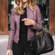 Classic Moto Biker PU Leater Jacket Spring Autumn Basic Zipper Coat Outerwear