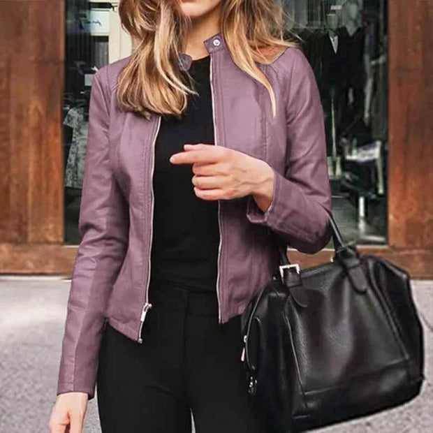 Classic Moto Biker PU Leater Jacket Spring Autumn Basic Zipper Coat Outerwear