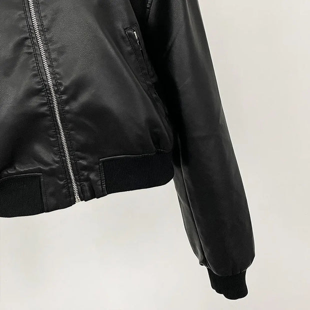 Leather Jackets Short Coat Tight Waist Y2k Streetwear Casual Jacket Zipper Outerwear
