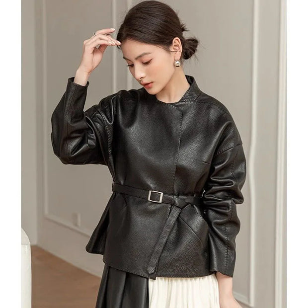 Spring Autumn Women Faux Leather Coat Ladies Fashion  Jacket   ﻿