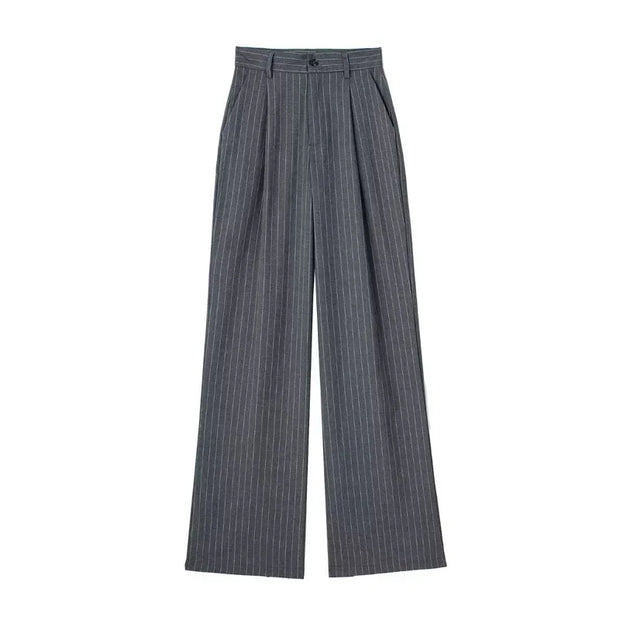 Women Striped Grey Black Pants Woman High Waist Baggy Suit Pants