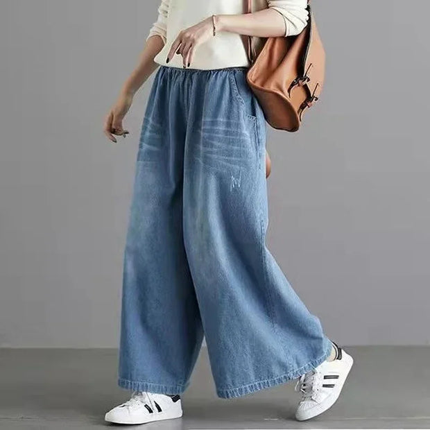 Wide leg Street Style Vintage High Waist Pockets ripped Jean
