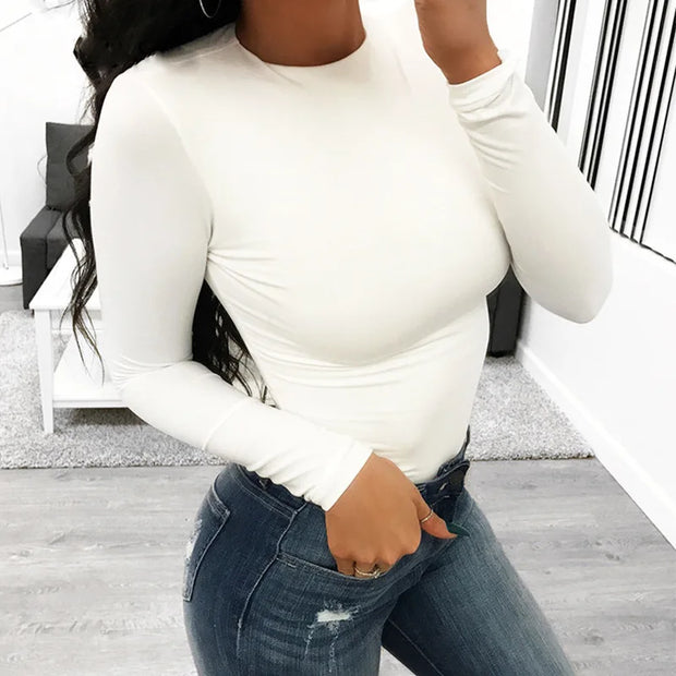 2025 Daily Slim Fit Sexy Long Sleeve Round Neck Basic Women's Bodysuit