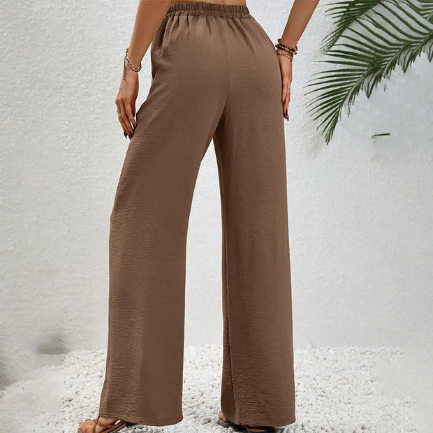 Basic Straight Casual Slim Striped Pants Lady Sexy Solid Simple Versatile Trousers