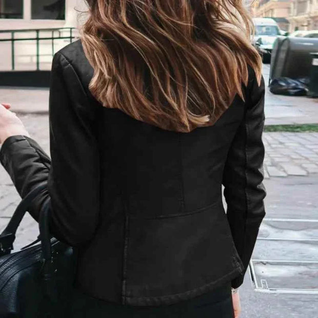Classic Moto Biker PU Leater Jacket Spring Autumn Basic Zipper Coat Outerwear