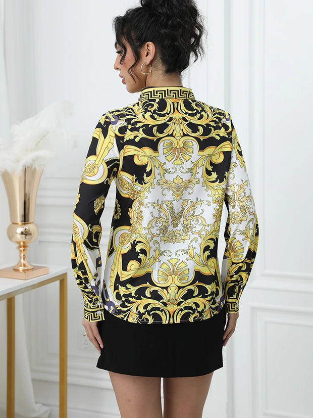 Blouses Fashion printed Long Sleeve Button-Down
