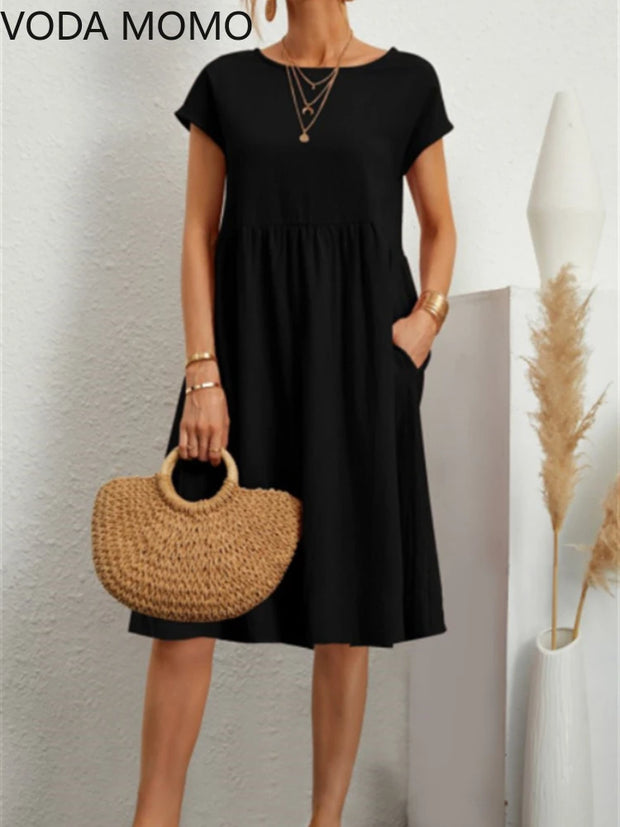 Summer A-line short sleeve boho midi dresses woman robe femme ladies