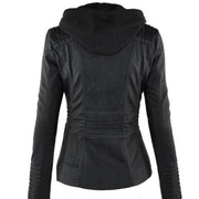 Coat Female Winter Motorcycle Jacket PU Leather Zipper Hoodies Outerwear