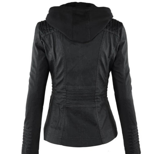 Coat Female Winter Motorcycle Jacket PU Leather Zipper Hoodies Outerwear