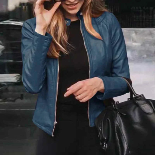 Classic Moto Biker PU Leater Jacket Spring Autumn Basic Zipper Coat Outerwear
