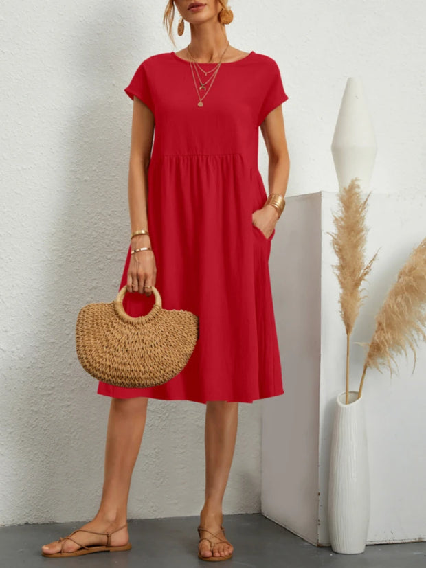 Summer A-line short sleeve boho midi dresses woman robe femme ladies