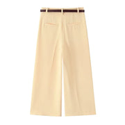 Yellow wide-leg trousers with belt decoration Casual commuting Stylish
