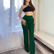 Trendy Spring Autumn Pants Office Lady Solid Color Flared Trousers