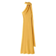 Women's sexy backless yellow off-shoulder sleeveless knee-length dress