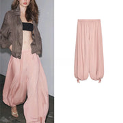 New Arrival Pleated  Hem Commute Polyester Fiber High Waist Casual Pants