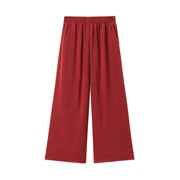 Solid Color Folded Chic Female Elastic High Waist Wide Leg Trousers