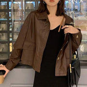 Vintage Single-Breasted Coat Pocket Moto Biker Style Cropped Leather Jackets
