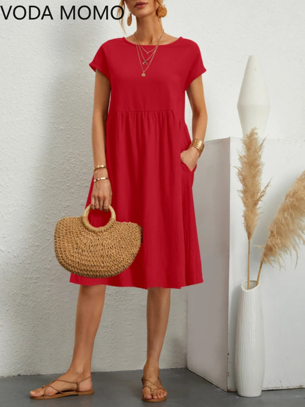 Summer A-line short sleeve boho midi dresses woman robe femme ladies