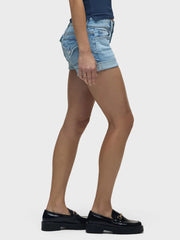 Blue Shorts Stretch Jeans Button Placket Flap Back Pockets