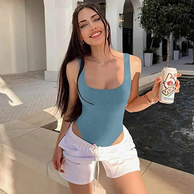 White Summer Bodysuit Women Tops Sleeveless Sheer Bodysuits Jumpsuit