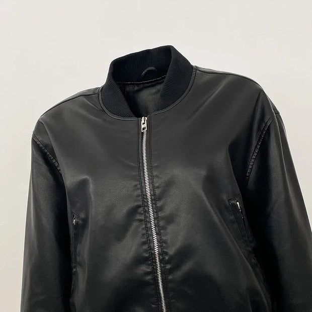 Leather Jackets Short Coat Tight Waist Y2k Streetwear Casual Jacket Zipper Outerwear