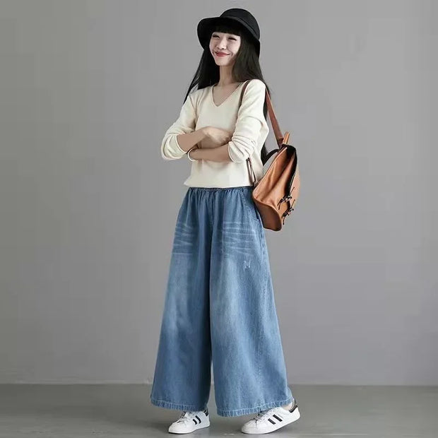 Wide leg Street Style Vintage High Waist Pockets ripped Jean